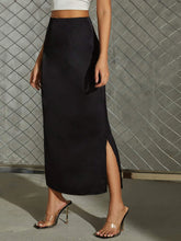 Essnce Zipper Side Split Hem Straight Satin Skirt